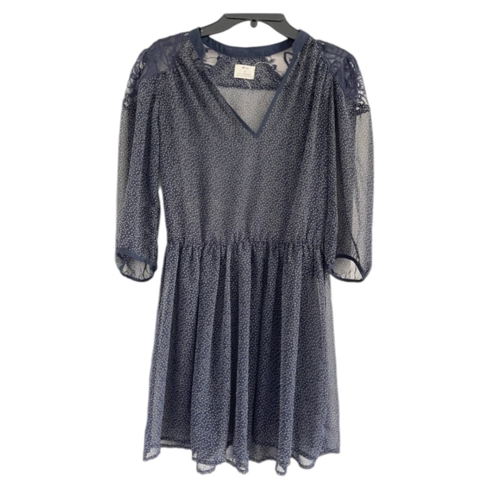 PINS & NEEDLES Women's Navy Blue/White 3/4 Sleeve Laced Mini Dress-SMALL
